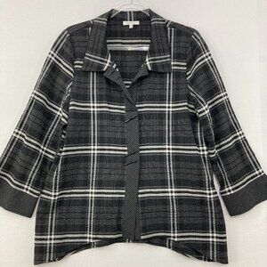 Habitat Medium Gray Plaid Relaxed Shark-bite Hem 3/4 Sleeve Top Preppy